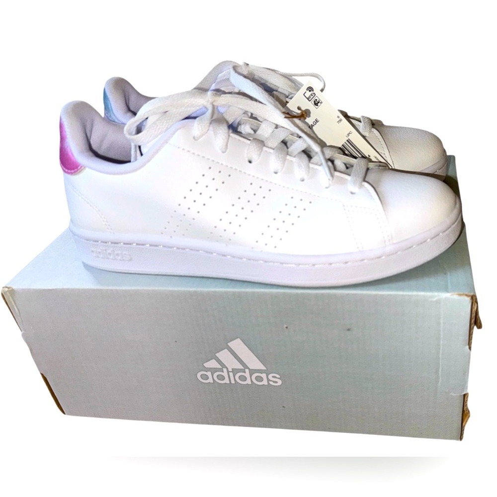 Adidas White and Pink Sneakers with Leather Upper